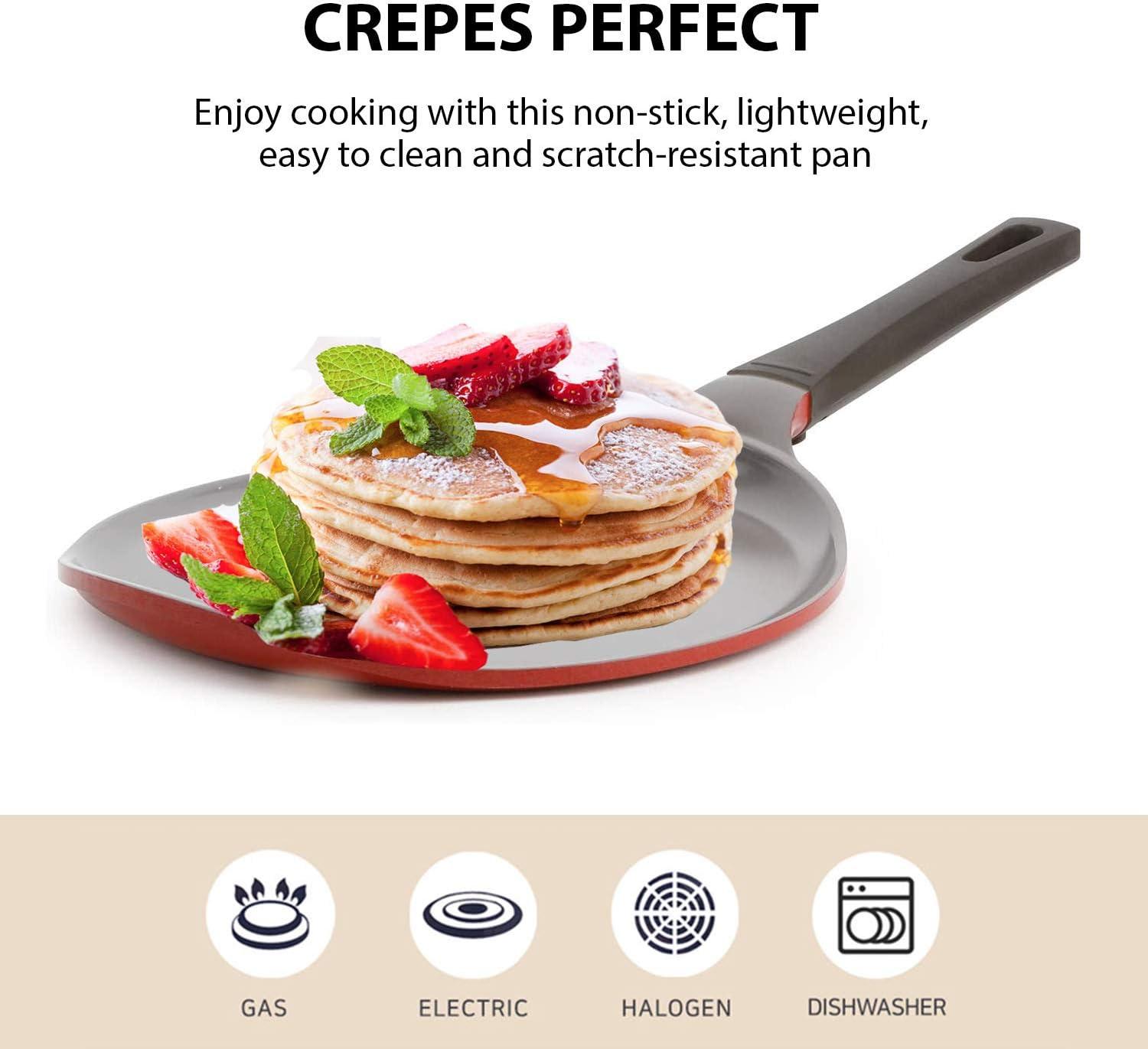 image:imageCrepe pan Neoflam Ceramic Nonstick pan 10 inch Bakelite Handle Tawa pan Griddle Pancake Maker Skillet Omelette Tortilla Roti Naan Dosa Lightweight PFOA free RedChili Pepper Red