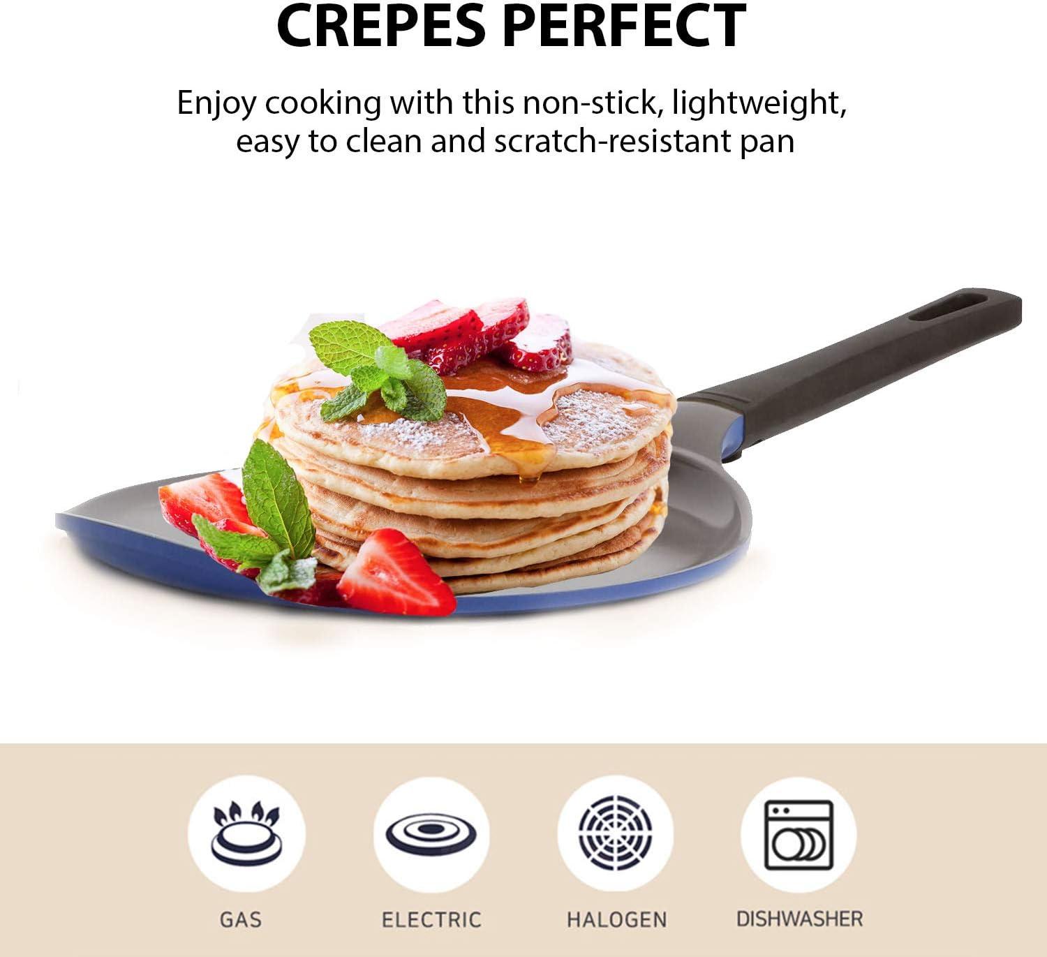 image:imageCrepe pan Neoflam Ceramic Nonstick pan 10 inch Bakelite Handle Tawa pan Griddle Pancake Maker Skillet Omelette Tortilla Roti Naan Dosa Lightweight PFOA free RedBerry Blue