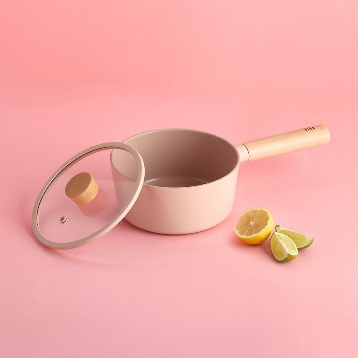 image:imageFIKA Kitchen Cooking Essential 17QT Sauce Pan with Lid Nonstick Ceramic Coating Saucepot with Wood Handle Induction Compatible Cookware Soup Stew Noodle Boiling Pot Made in Korea 7 18cm