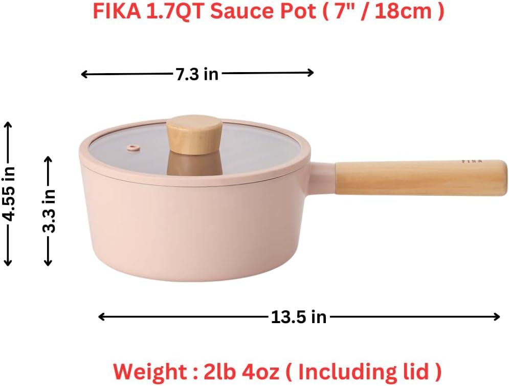 image:imageFIKA Kitchen Cooking Essential 17QT Sauce Pan with Lid Nonstick Ceramic Coating Saucepot with Wood Handle Induction Compatible Cookware Soup Stew Noodle Boiling Pot Made in Korea 7 18cm