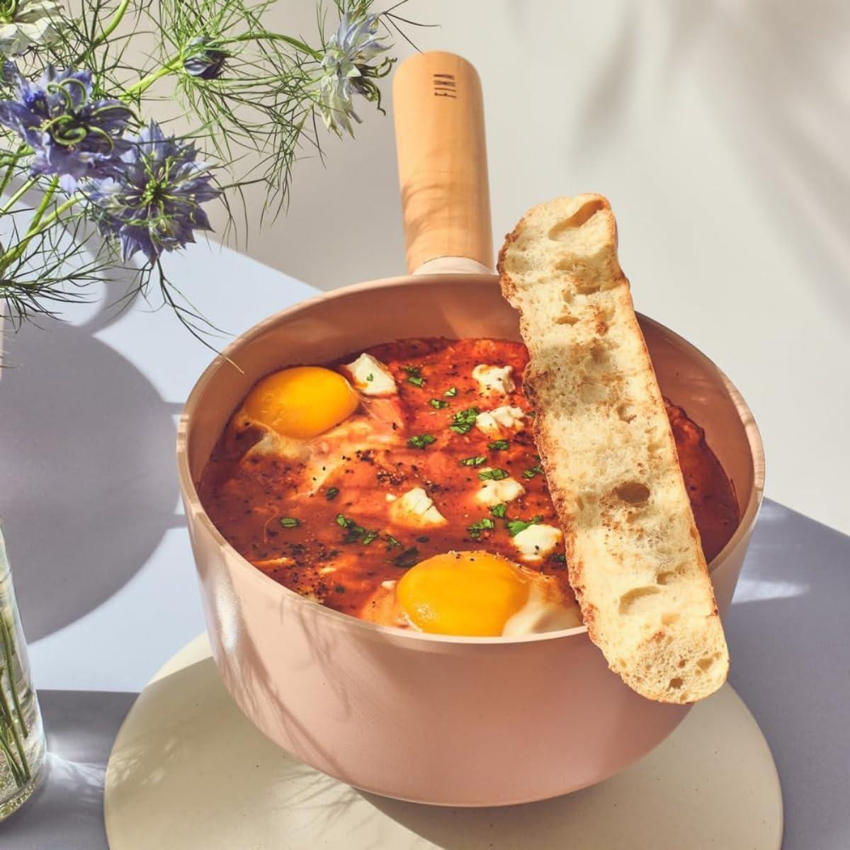 image:imageFIKA Kitchen Cooking Essential 17QT Sauce Pan with Lid Nonstick Ceramic Coating Saucepot with Wood Handle Induction Compatible Cookware Soup Stew Noodle Boiling Pot Made in Korea 7 18cm