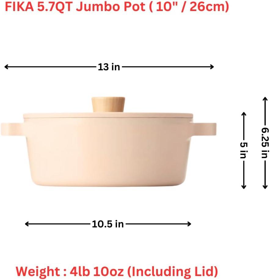 image:imageFIKA Kitchen Nonstick 158QT Low Stock Pot with Lid Healthy Cooking Non Stick Casserole Induction Compatible Cookware Stew Soup Noodle Ramen Made in Korea 87 22cm57 Quarts