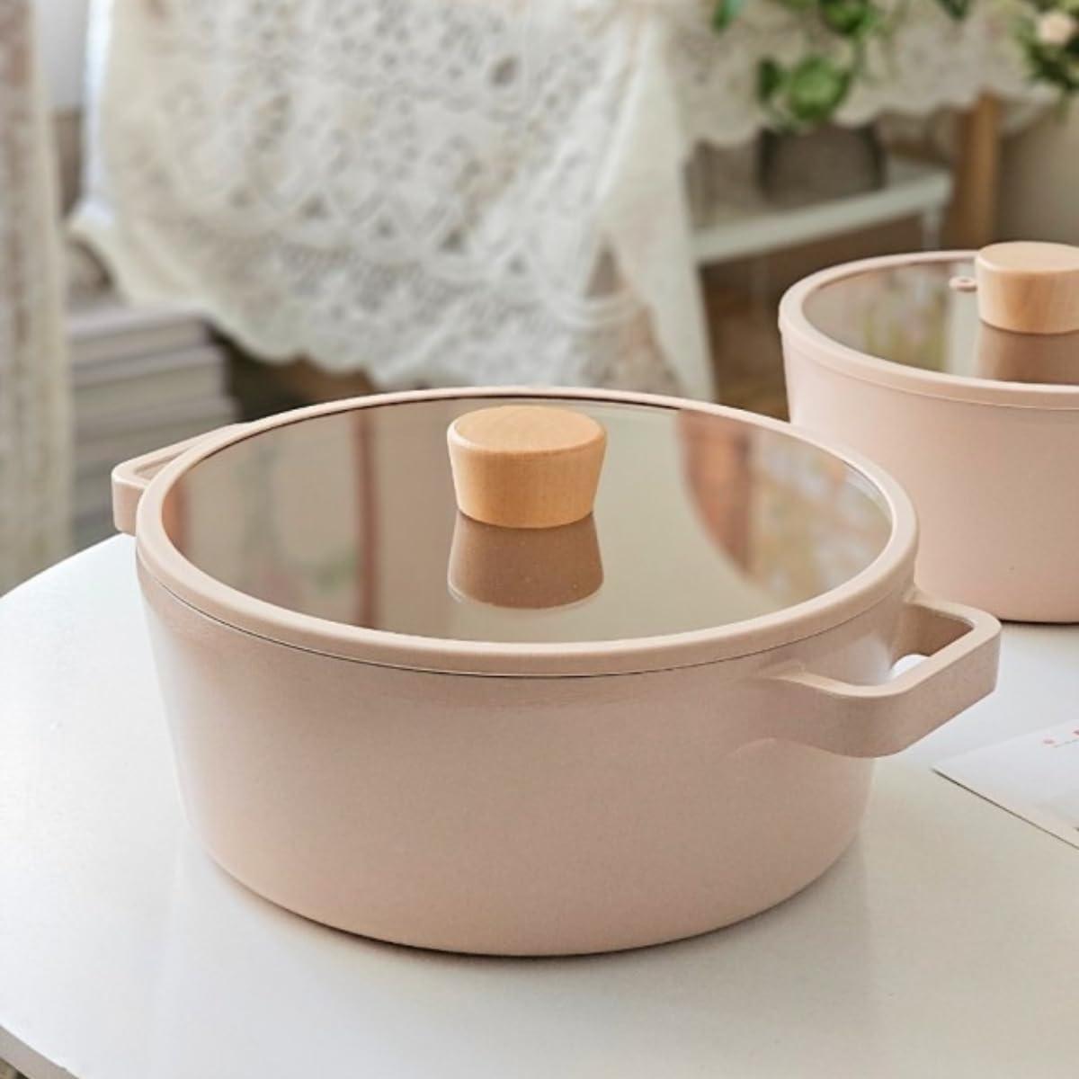 image:imageFIKA Kitchen Nonstick 158QT Low Stock Pot with Lid Healthy Cooking Non Stick Casserole Induction Compatible Cookware Stew Soup Noodle Ramen Made in Korea 87 22cm57 Quarts