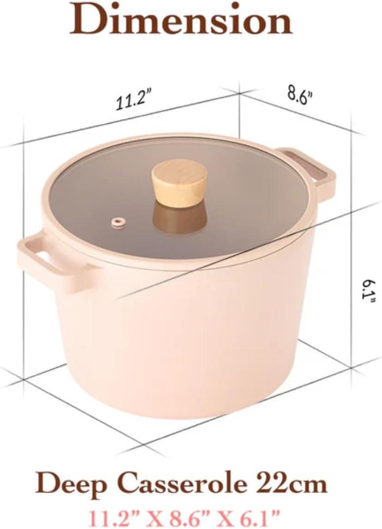 image:imageFIKA Kitchen Nonstick 158QT Low Stock Pot with Lid Healthy Cooking Non Stick Casserole Induction Compatible Cookware Stew Soup Noodle Ramen Made in Korea 87 22cm49 Quarts