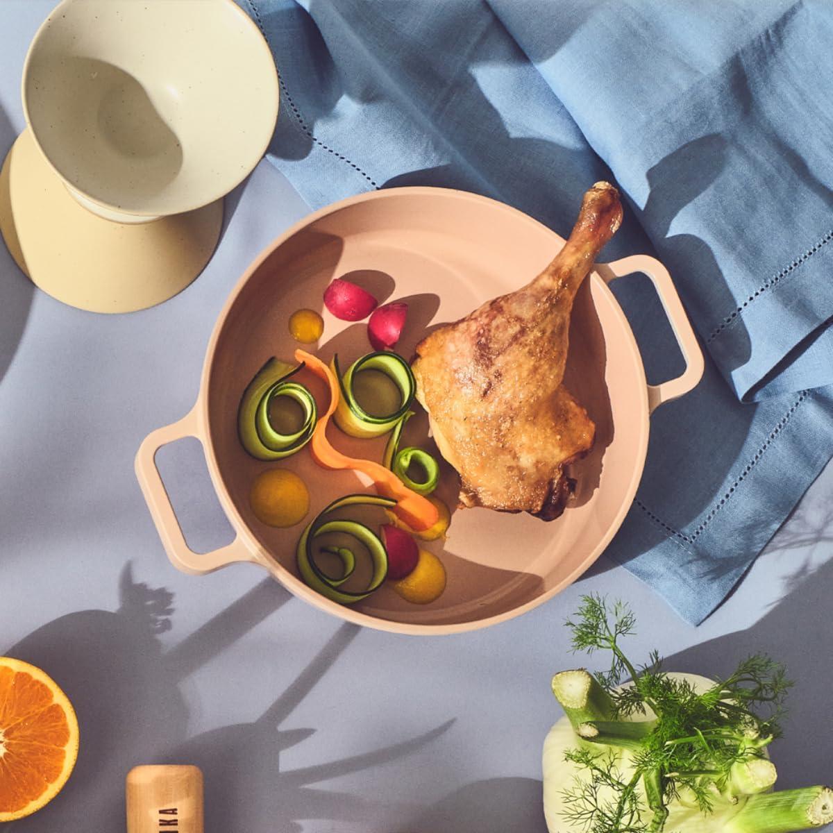 image:imageFIKA Kitchen Nonstick 158QT Low Stock Pot with Lid Healthy Cooking Non Stick Casserole Induction Compatible Cookware Stew Soup Noodle Ramen Made in Korea 87 22cm16 Quarts