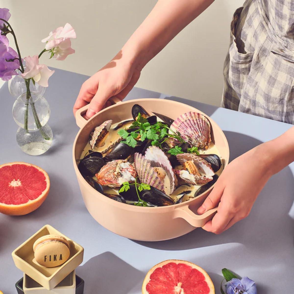 image:imageFIKA Kitchen Nonstick 158QT Low Stock Pot with Lid Healthy Cooking Non Stick Casserole Induction Compatible Cookware Stew Soup Noodle Ramen Made in Korea 87 22cm57 Quarts