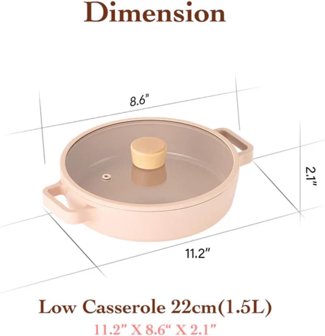 image:imageFIKA Kitchen Nonstick 158QT Low Stock Pot with Lid Healthy Cooking Non Stick Casserole Induction Compatible Cookware Stew Soup Noodle Ramen Made in Korea 87 22cm16 Quarts