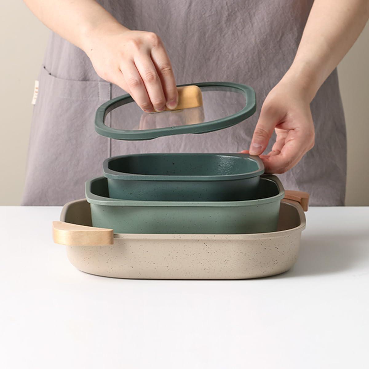 image:imageFIKA Objet Comfort 7Piece Kitchen Nonstick Healthy Cooking Cookware Set with Lid Detachable Handle Induction Compatible AllinOne Kitcheware Easy to Store Great Gift Made in Korea IVORYGreen