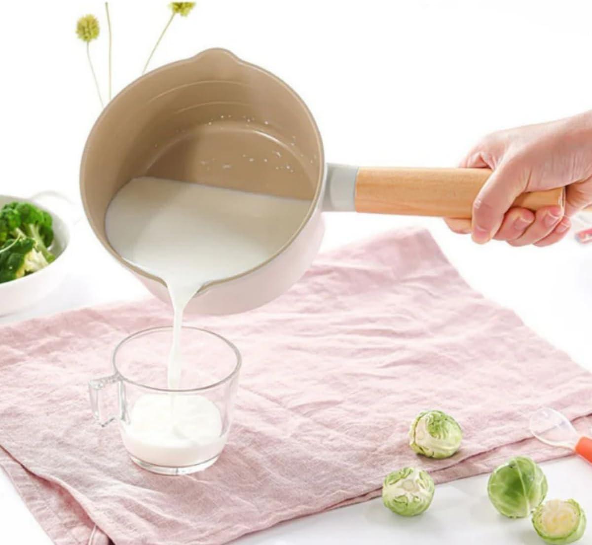 image:imageNEOFLAM FIKA 15QT Milk Pan with 2 Pour Spouts Butter Warmer Milk Boiling Melting Pot for Stovetops and Induction Wood Handle Made in Korea 6 16cm