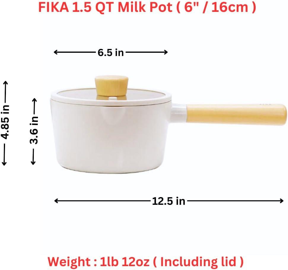 image:imageNEOFLAM FIKA 15QT Milk Pan with 2 Pour Spouts Butter Warmer Milk Boiling Melting Pot for Stovetops and Induction Wood Handle Made in Korea 6 16cm