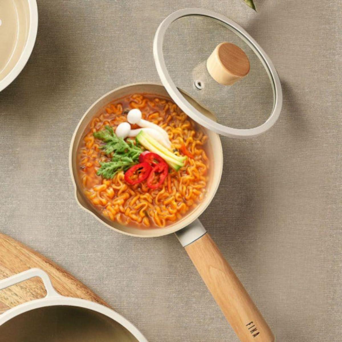 image:imageNEOFLAM FIKA 15QT Milk Pan with 2 Pour Spouts Butter Warmer Milk Boiling Melting Pot for Stovetops and Induction Wood Handle Made in Korea 6 16cm