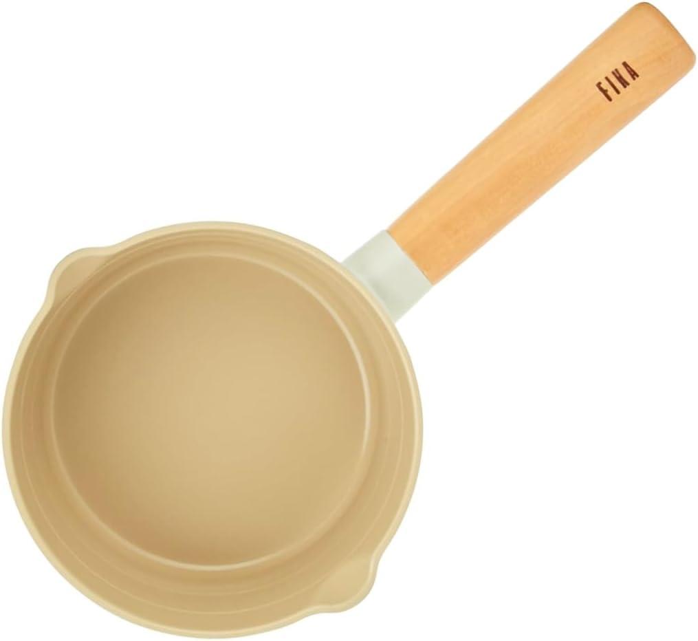 image:imageNEOFLAM FIKA 15QT Milk Pan with 2 Pour Spouts Butter Warmer Milk Boiling Melting Pot for Stovetops and Induction Wood Handle Made in Korea 6 16cm