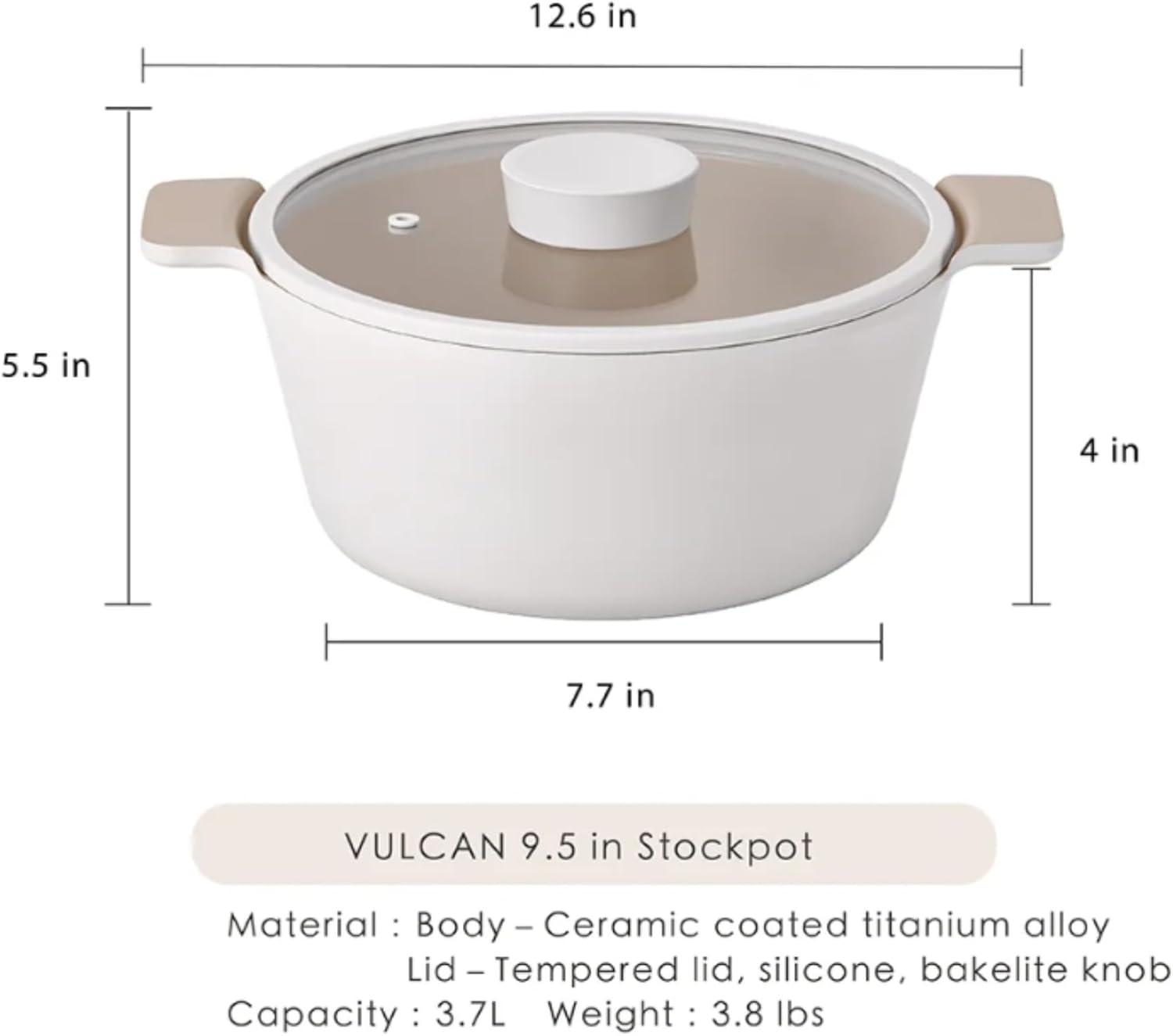 image:imageNEOFLAM Vulcan Ivory Double Handle Stockpot with Glass Lid 4Qt 95 Cast Aluminum Lightweight Ceramic Nonstick Pot PFAS PFOA Free Dishwasher Safe Induction Ready Made in Korea