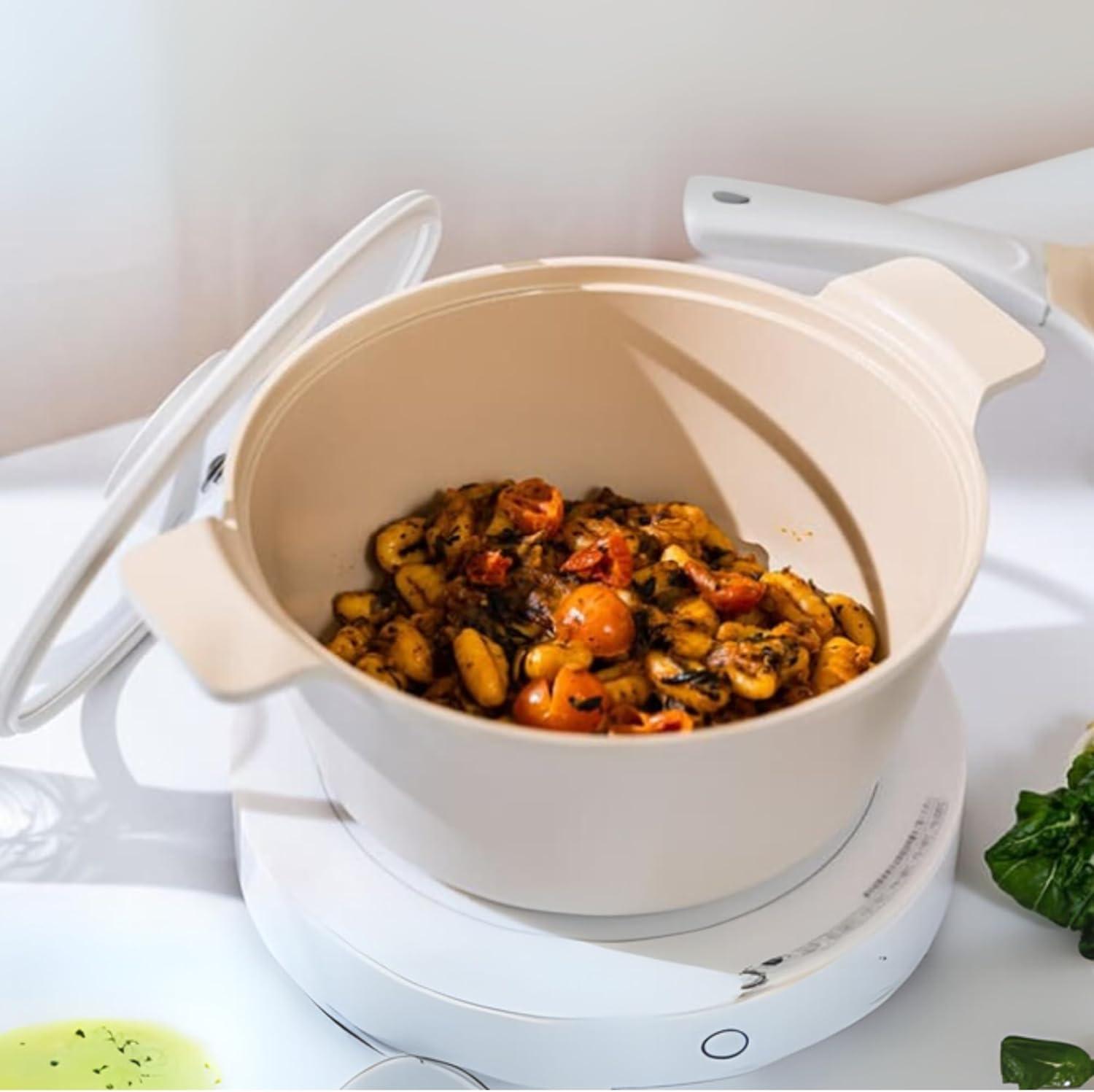 image:imageNEOFLAM Vulcan Ivory Double Handle Stockpot with Glass Lid 4Qt 95 Cast Aluminum Lightweight Ceramic Nonstick Pot PFAS PFOA Free Dishwasher Safe Induction Ready Made in Korea