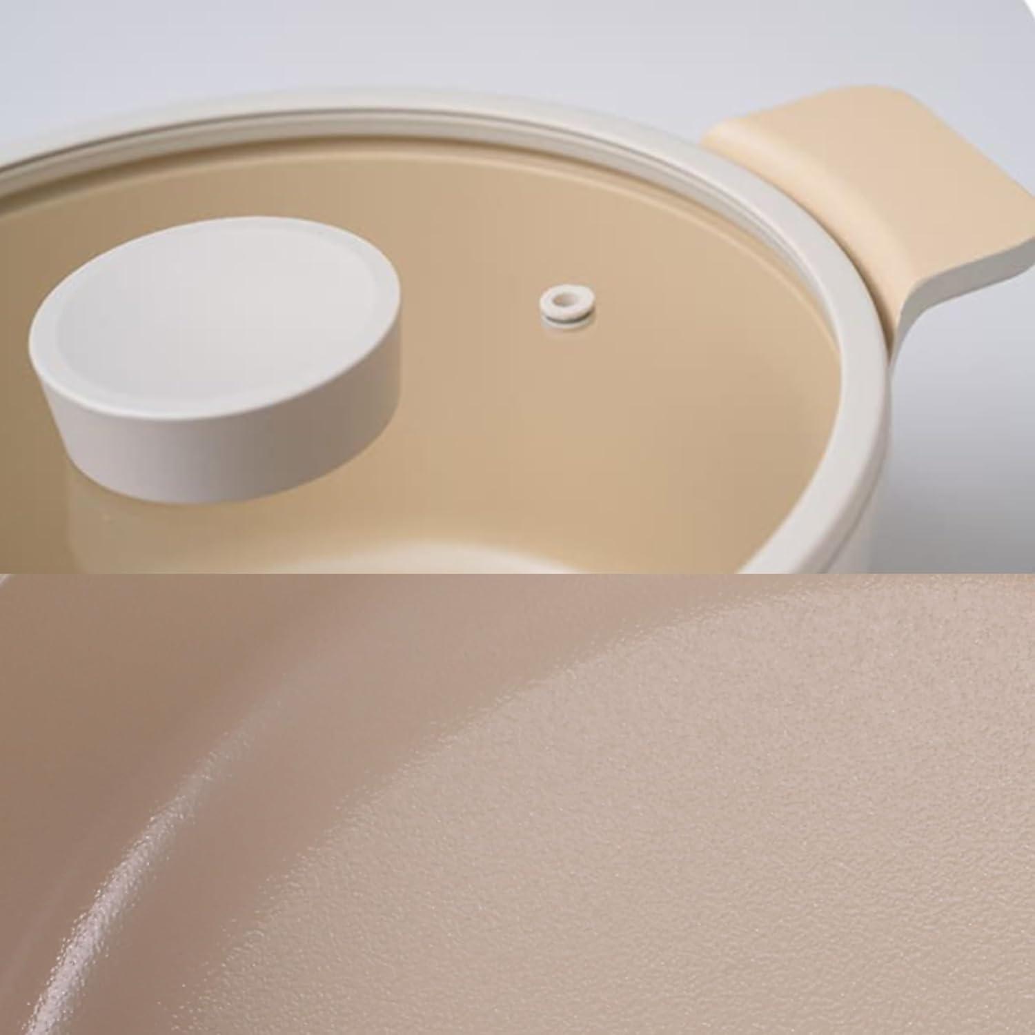 image:imageNEOFLAM Vulcan Ivory Double Handle Stockpot with Glass Lid 4Qt 95 Cast Aluminum Lightweight Ceramic Nonstick Pot PFAS PFOA Free Dishwasher Safe Induction Ready Made in Korea
