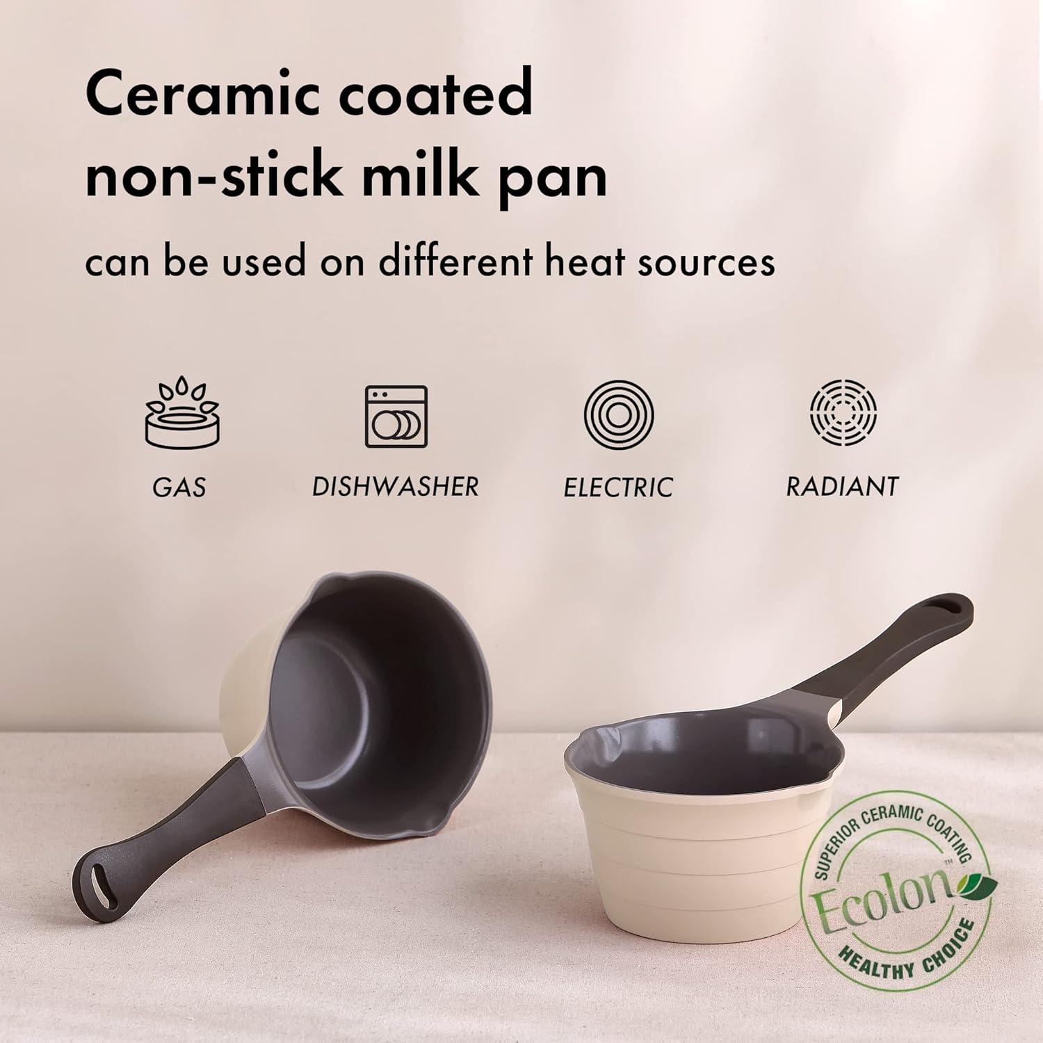 image:imageNeoflam 1qt Saucepan Butter Warmer Milk BoilingMelting Pot Ecolon Healthy Ceramic Nonstick Coating PFOAfree 2 Pour Spouts Dishwasher Safe Ivory