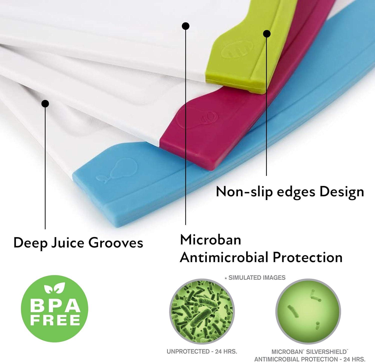 image:imageNeoflam 2 Piece Plastic Cutting Board Set Microban Protection Stain amp Odor Free Extra Large BPA Free Juice Groove Non Slip Dishwasher Safe Easy Grip Handle White GreenMulticolor