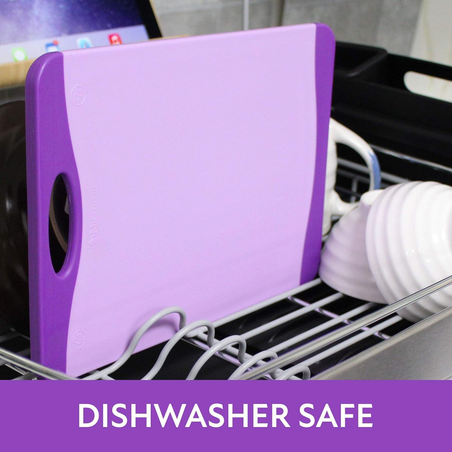 image:imageNeoflam 2 Piece Plastic Cutting Board Set Microban Protection Stain amp Odor Free Extra Large BPA Free Juice Groove Non Slip Dishwasher Safe Easy Grip Handle White GreenPurple