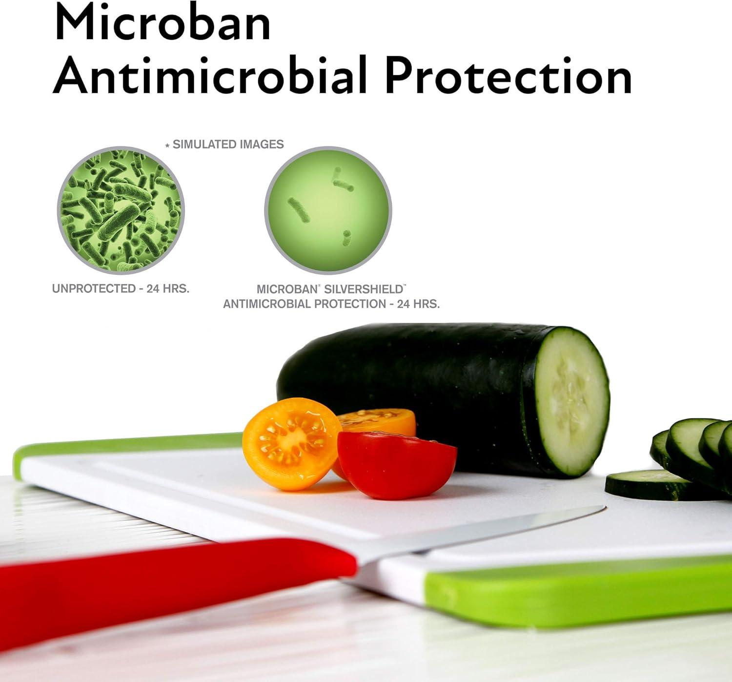 image:imageNeoflam 2 Piece Plastic Cutting Board Set Microban Protection Stain amp Odor Free Extra Large BPA Free Juice Groove Non Slip Dishwasher Safe Easy Grip Handle White GreenWhite Green