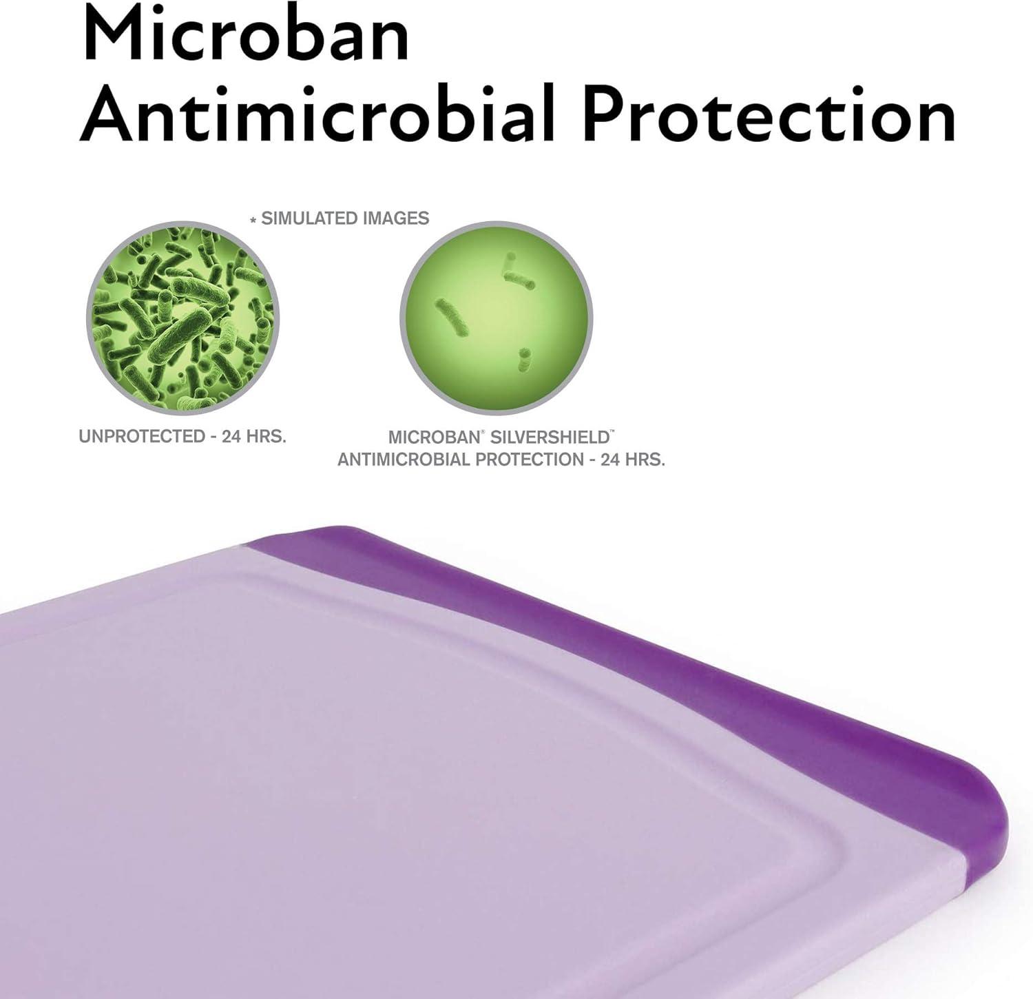 image:imageNeoflam 2 Piece Plastic Cutting Board Set Microban Protection Stain amp Odor Free Extra Large BPA Free Juice Groove Non Slip Dishwasher Safe Easy Grip Handle White GreenPurple