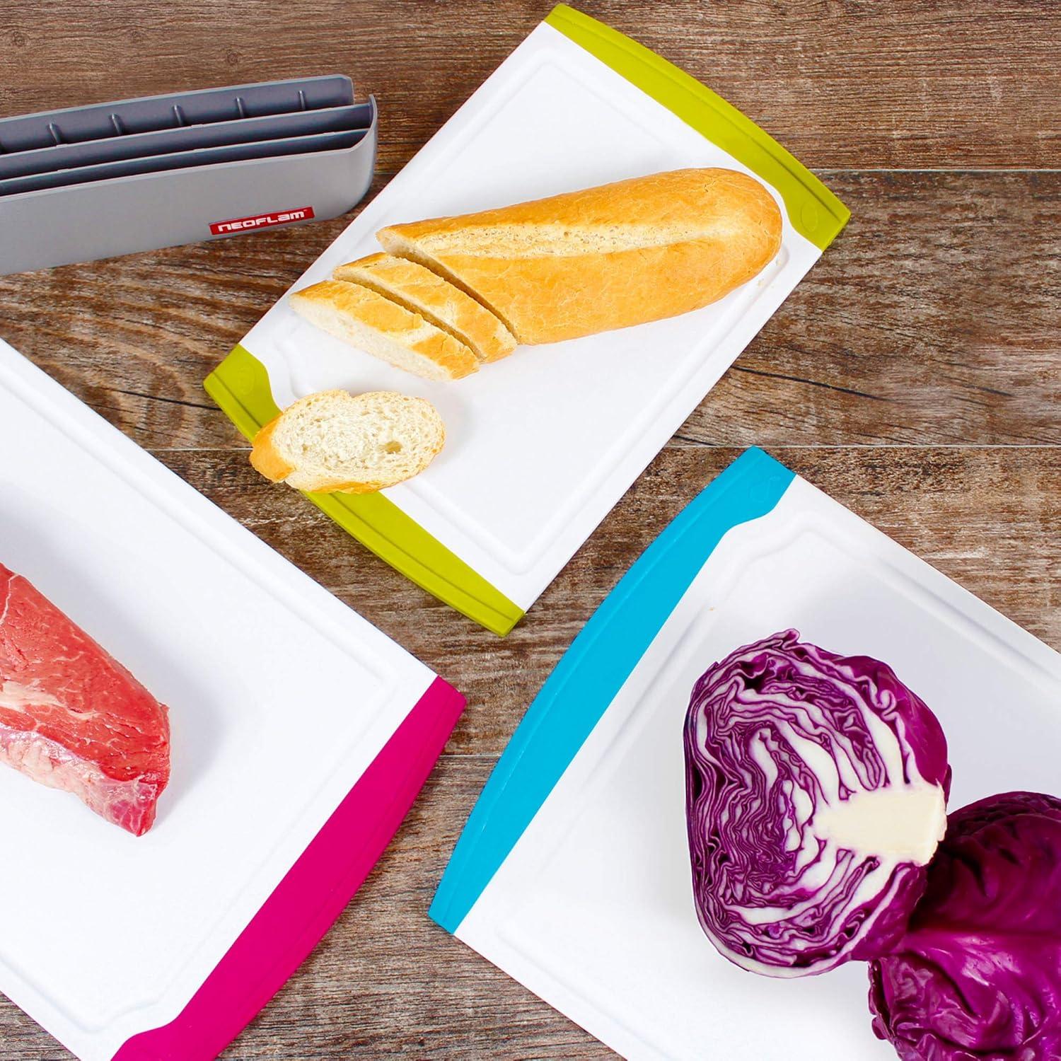 image:imageNeoflam 2 Piece Plastic Cutting Board Set Microban Protection Stain amp Odor Free Extra Large BPA Free Juice Groove Non Slip Dishwasher Safe Easy Grip Handle White GreenMulticolor