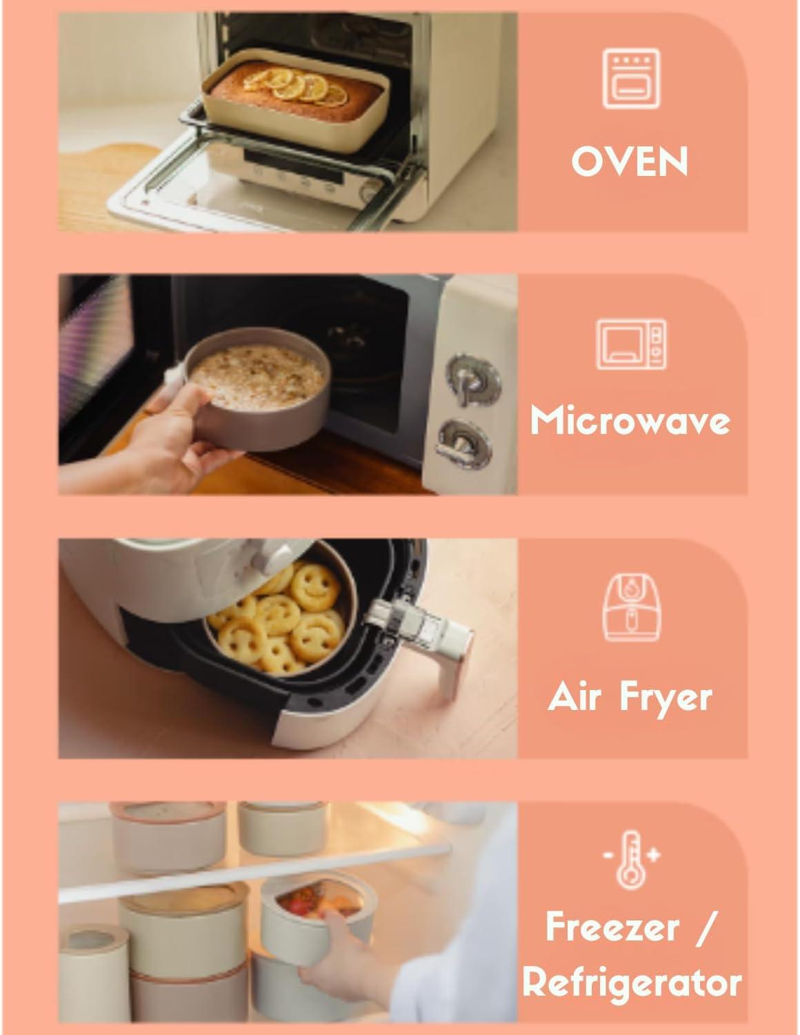 image:imageNeoflam 2pc FIKA One Kitchen Porcelain Ceramic Food Container with Glass Lid Microwave Oven Dishwasher Safe Storage Pantry Refrigerator Cabinet Organization Home Deco 1000ml 106 qt 34oz1000ml