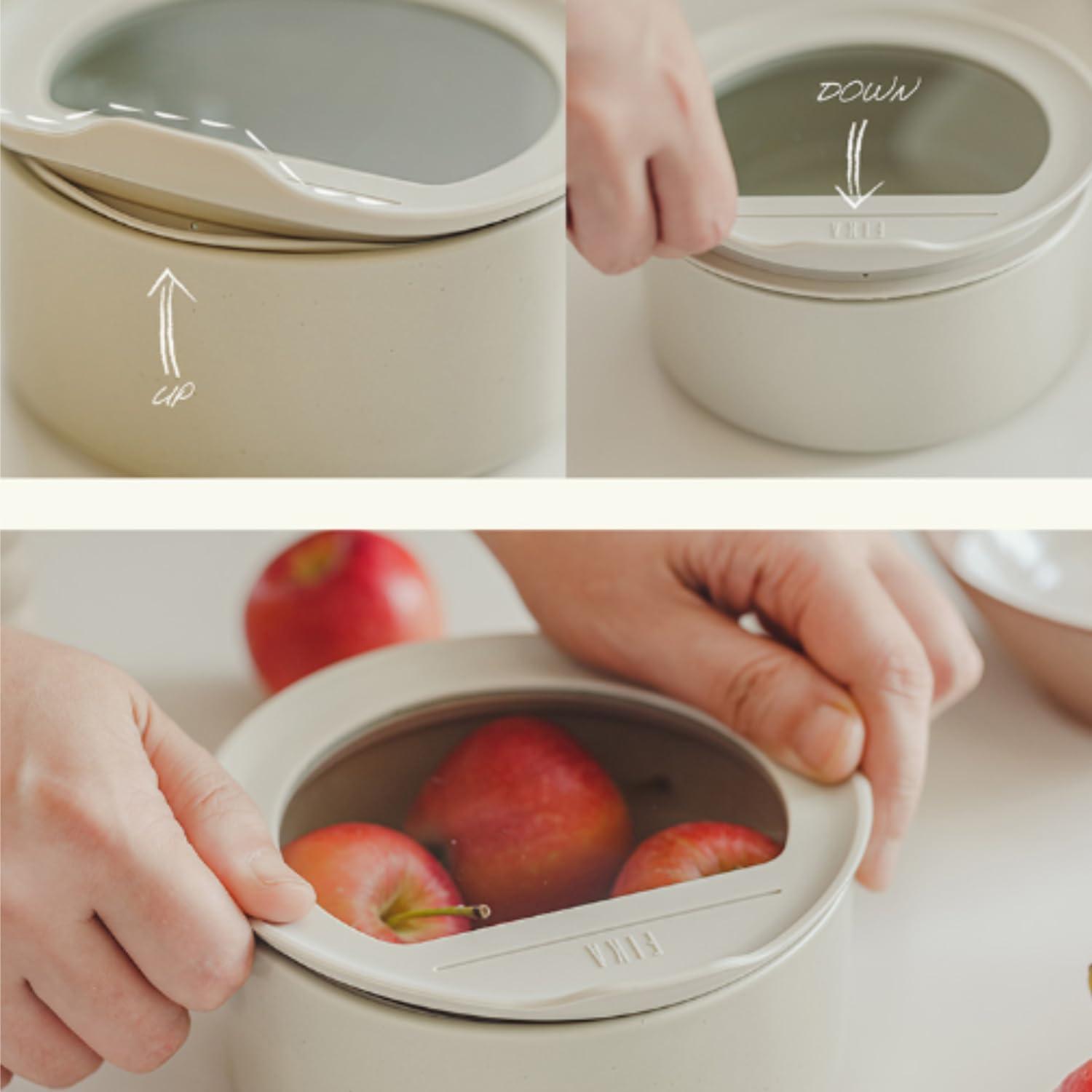 image:imageNeoflam 2pc FIKA One Kitchen Porcelain Ceramic Food Container with Glass Lid Microwave Oven Dishwasher Safe Storage Pantry Refrigerator Cabinet Organization Home Deco 1000ml 106 qt 34oz1000ml