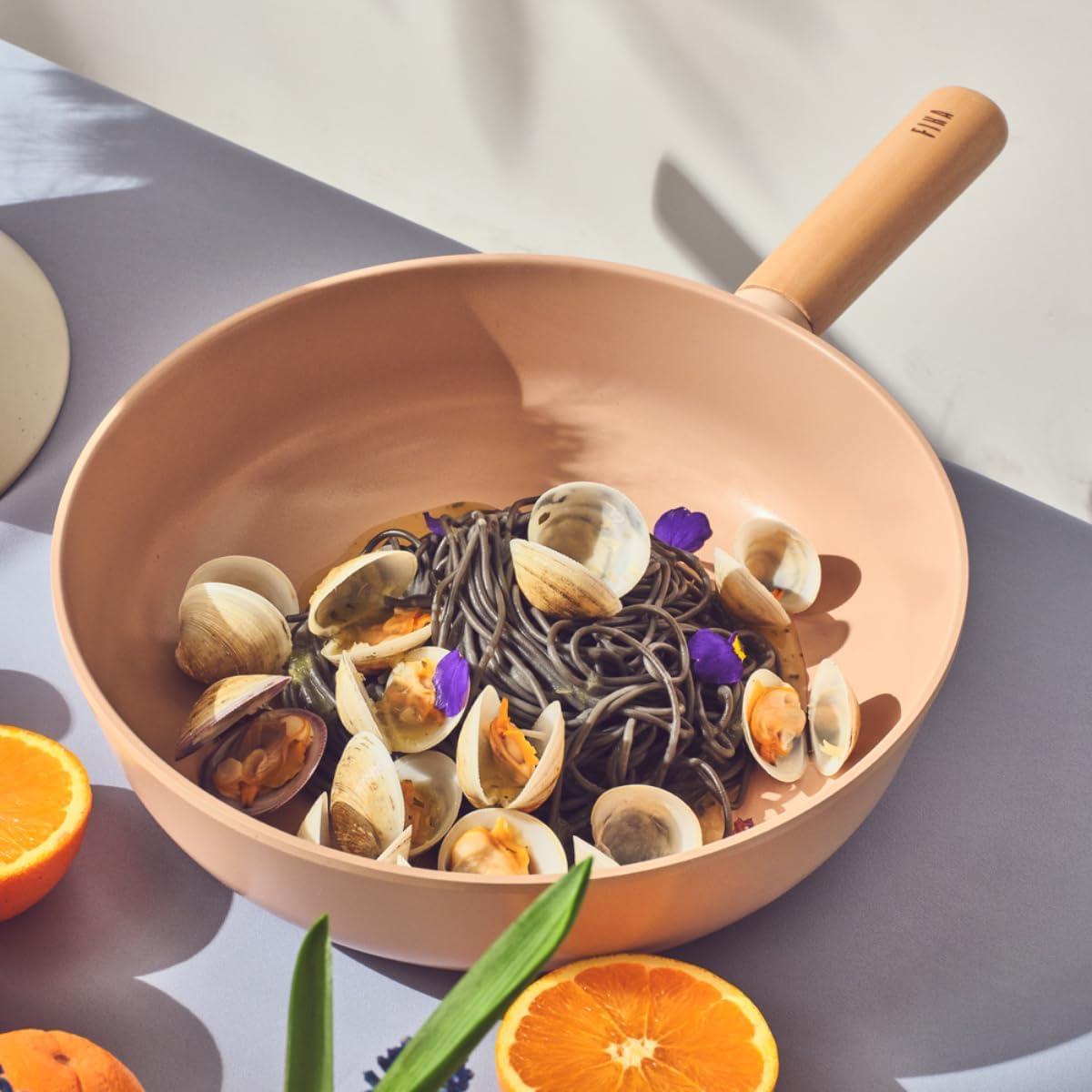 image:imageNeoflam FIKA Kitchen 10Inch Nonstick Stir Frying Wok with Glass Lid Healthy Cooking Non Stick Ceramic Coating Skillet with Wood Handle Induction Compatible Multi Pan Made in Korea 26cm10