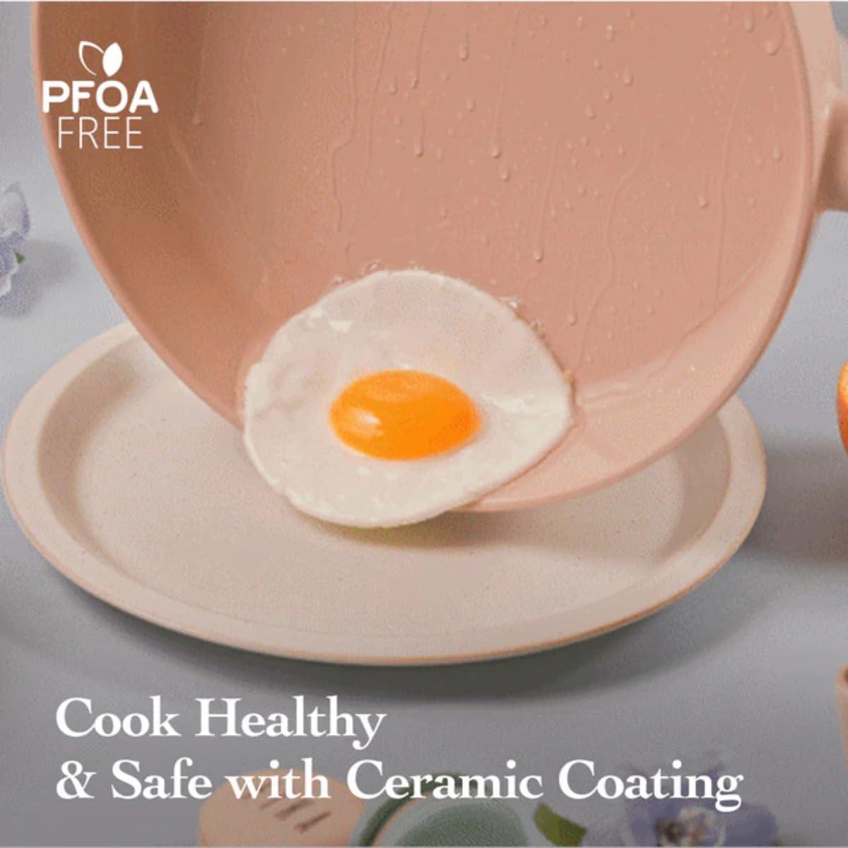 image:imageNeoflam FIKA Kitchen 10Inch Nonstick Stir Frying Wok with Glass Lid Healthy Cooking Non Stick Ceramic Coating Skillet with Wood Handle Induction Compatible Multi Pan Made in Korea 26cm10