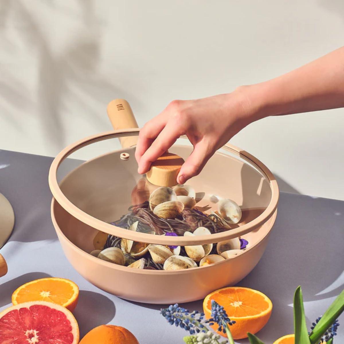 image:imageNeoflam FIKA Kitchen 10Inch Nonstick Stir Frying Wok with Glass Lid Healthy Cooking Non Stick Ceramic Coating Skillet with Wood Handle Induction Compatible Multi Pan Made in Korea 26cm10