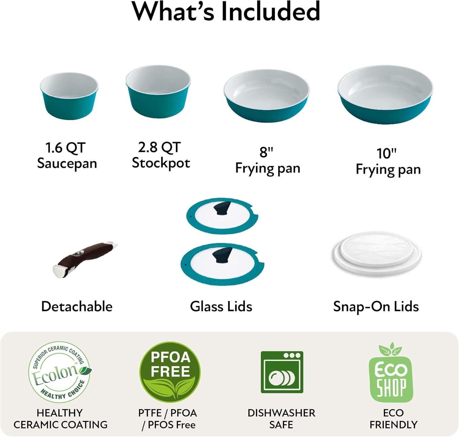 image:imageNeoflam Midas PLUS 9pc Nonstick Cast Aluminum Cookware Set PFOA Free Kitchenware with SaucepanFrying PanStoveOven Pot Tempered Glass Lid and Smart Detachable HandleOven SafeSpaceSavingEmeraldEmerald