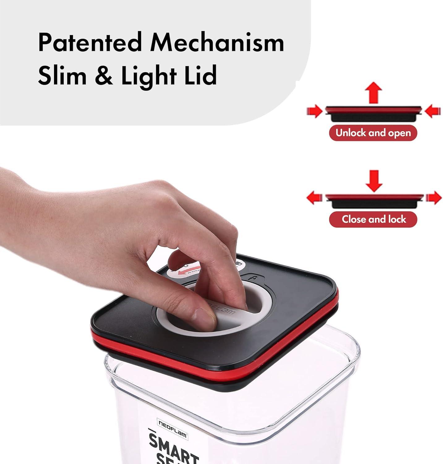 image:imageNeoflam Smart Seal 8pc Patent Airtight Kitchen Pantry CanisterOrganizer Clear Plastic Container amp Simple Twist Lids 100 Leak Proof Dishwasher Safe BPA Free Cereal Dry Food Storage Set WhiteBlackRed Lid