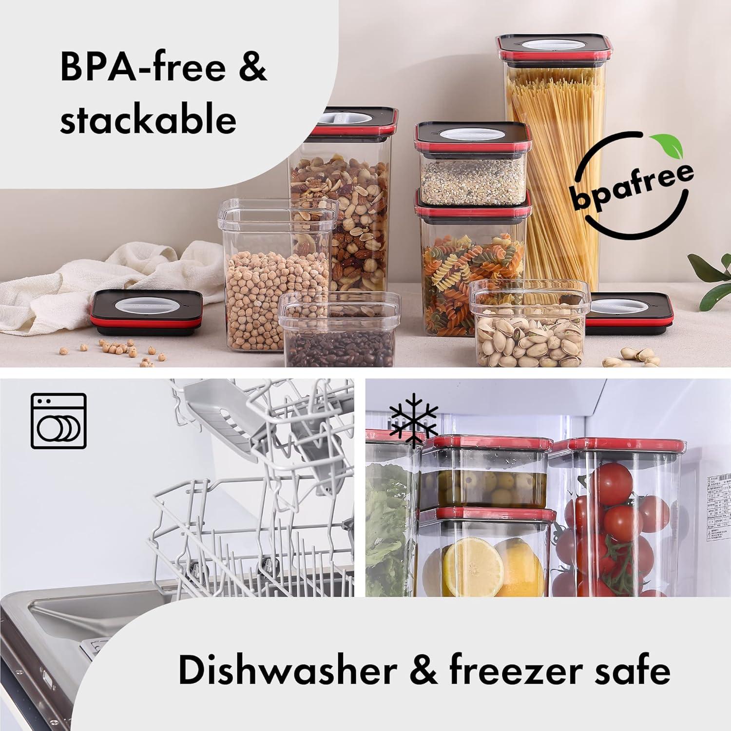 image:imageNeoflam Smart Seal 8pc Patent Airtight Kitchen Pantry CanisterOrganizer Clear Plastic Container amp Simple Twist Lids 100 Leak Proof Dishwasher Safe BPA Free Cereal Dry Food Storage Set WhiteBlackRed Lid