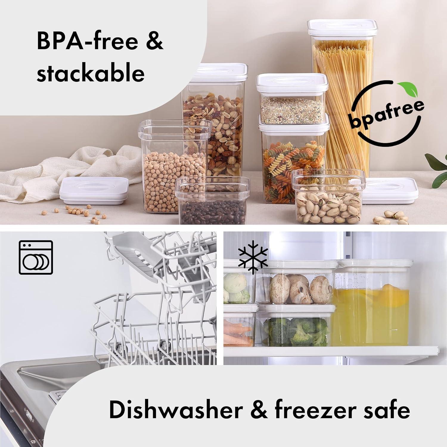 image:imageNeoflam Smart Seal 8pc Patent Airtight Kitchen Pantry CanisterOrganizer Clear Plastic Container amp Simple Twist Lids 100 Leak Proof Dishwasher Safe BPA Free Cereal Dry Food Storage Set WhiteWhite Lid