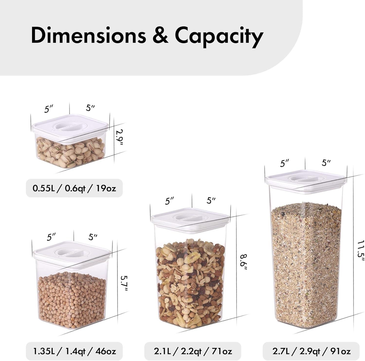 image:imageNeoflam Smart Seal 8pc Patent Airtight Kitchen Pantry CanisterOrganizer Clear Plastic Container amp Simple Twist Lids 100 Leak Proof Dishwasher Safe BPA Free Cereal Dry Food Storage Set WhiteWhite Lid