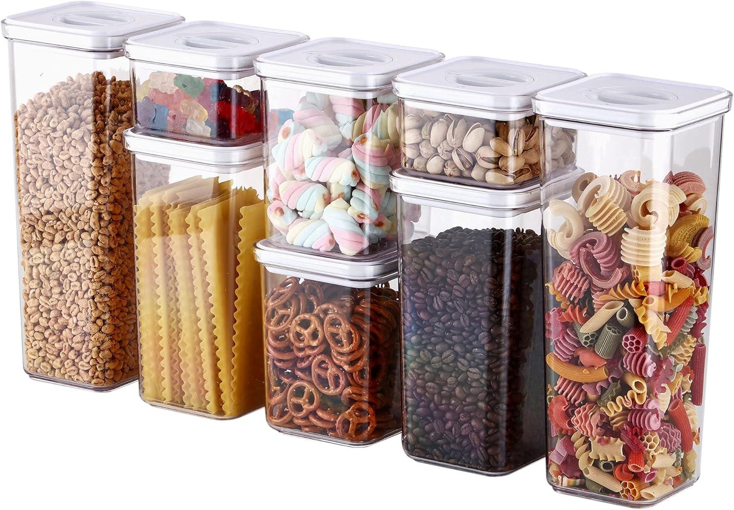 image:imageNeoflam Smart Seal 8pc Patent Airtight Kitchen Pantry CanisterOrganizer Clear Plastic Container amp Simple Twist Lids 100 Leak Proof Dishwasher Safe BPA Free Cereal Dry Food Storage Set WhiteWhite Lid
