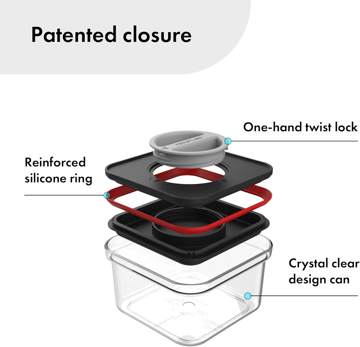 image:imageNeoflam Smart Seal 8pc Patent Airtight Kitchen Pantry CanisterOrganizer Clear Plastic Container amp Simple Twist Lids 100 Leak Proof Dishwasher Safe BPA Free Cereal Dry Food Storage Set WhiteBlackRed Lid