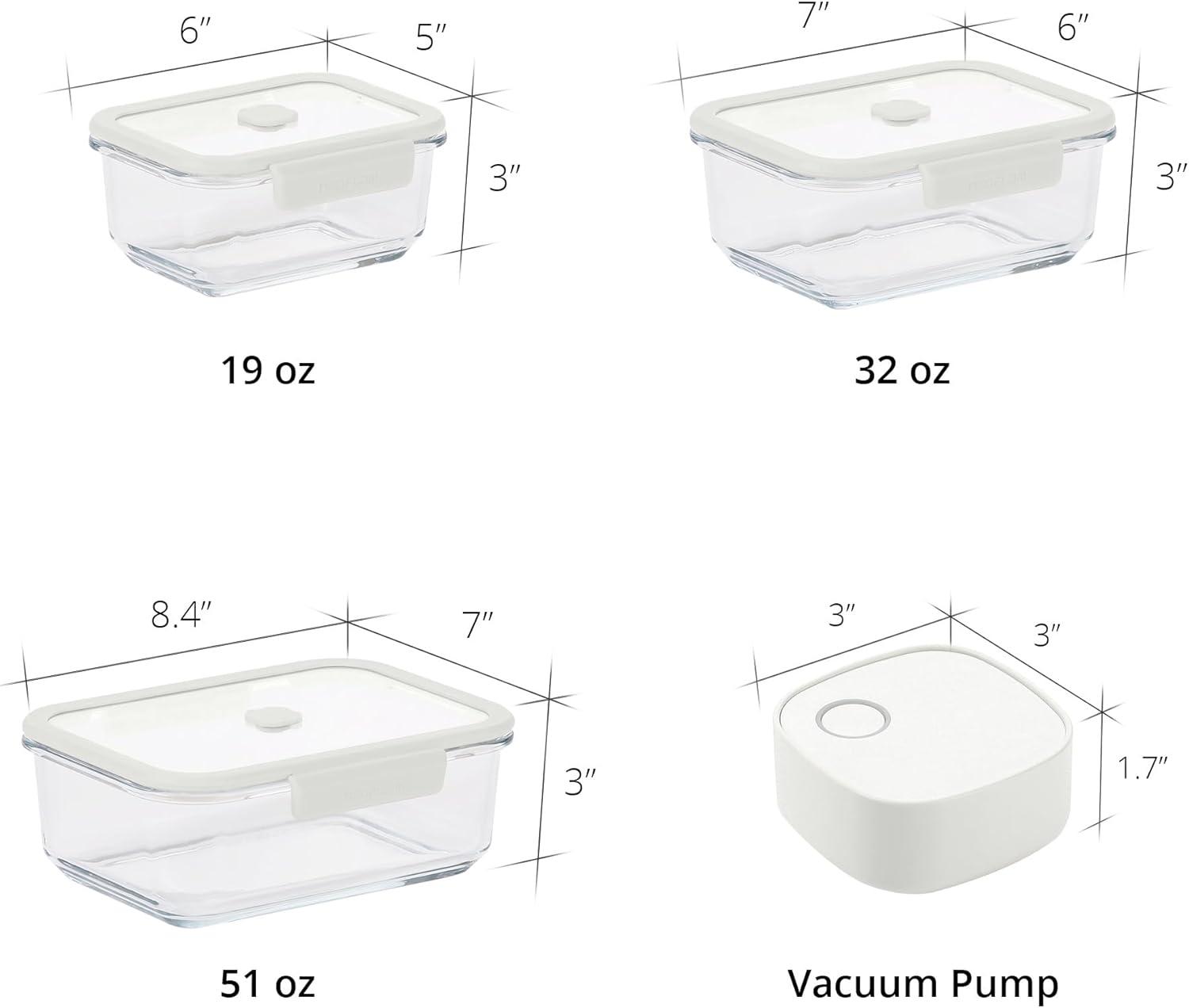 image:imageNeoflam Vacu Seal 13Piece Vacuum Food Storage Set Borosilicate Glass with Vacuum Pump Airtight Stackable Containers with SteamValve Lids Oven Freezer Dishwasher Microwave Compatible