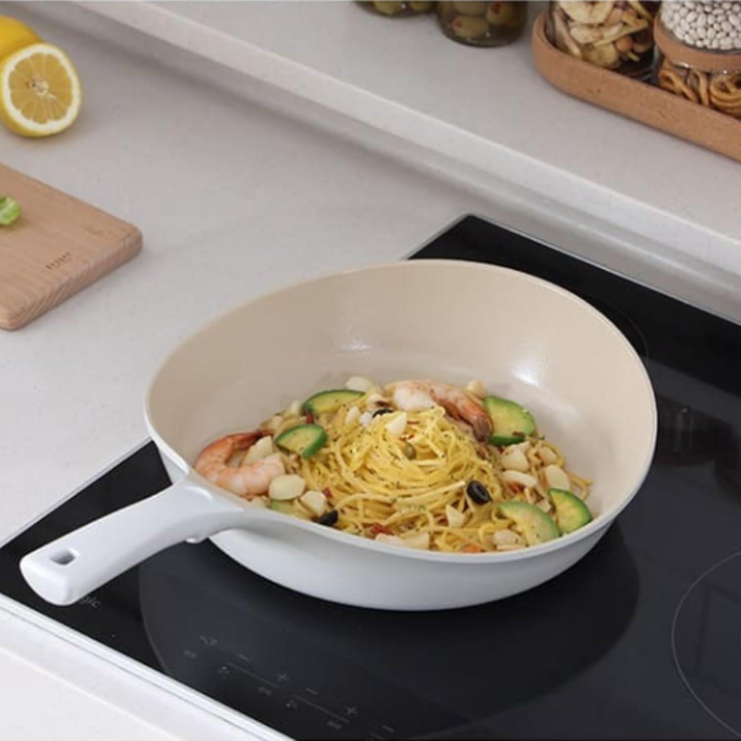 image:imageNeoflam Vulcan Ivory 11 Nonstick Frying Pan with Ergonomic Handle Cast Aluminum Lightweight Ceramic Coated Skillet for Omelets Stir Fry PFAS PFOA Free Induction Ready Made in Korea11 Wok