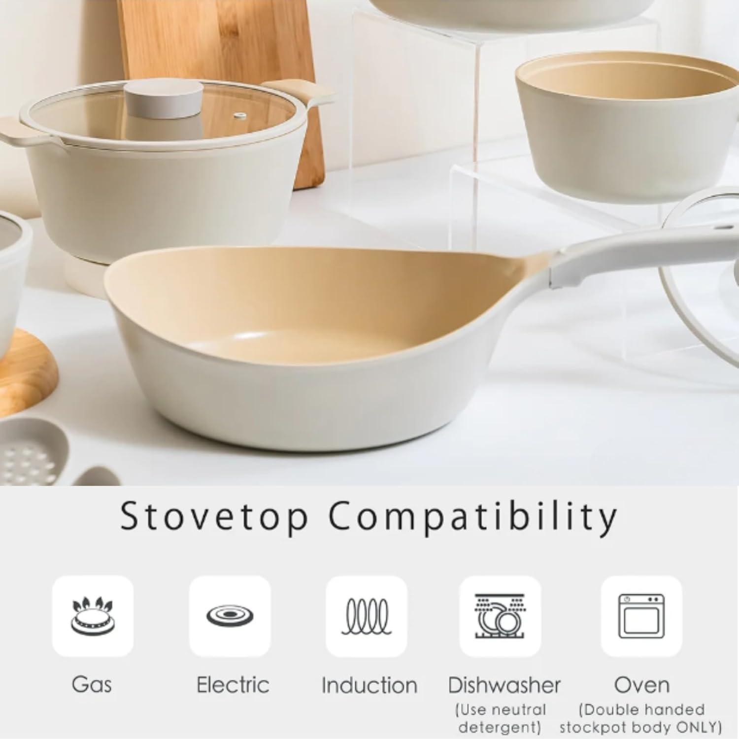 image:imageNeoflam Vulcan Ivory 11 Nonstick Frying Pan with Ergonomic Handle Cast Aluminum Lightweight Ceramic Coated Skillet for Omelets Stir Fry PFAS PFOA Free Induction Ready Made in Korea11 Wok
