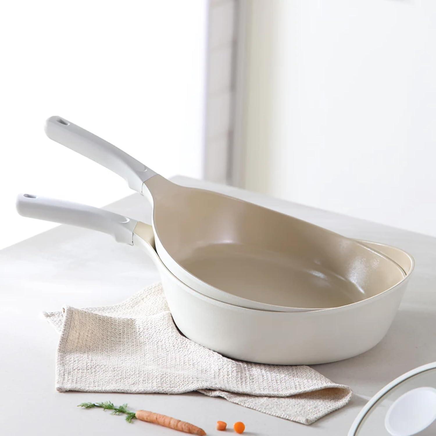 image:imageNeoflam Vulcan Ivory 11 Nonstick Frying Pan with Ergonomic Handle Cast Aluminum Lightweight Ceramic Coated Skillet for Omelets Stir Fry PFAS PFOA Free Induction Ready Made in Korea11 Wok