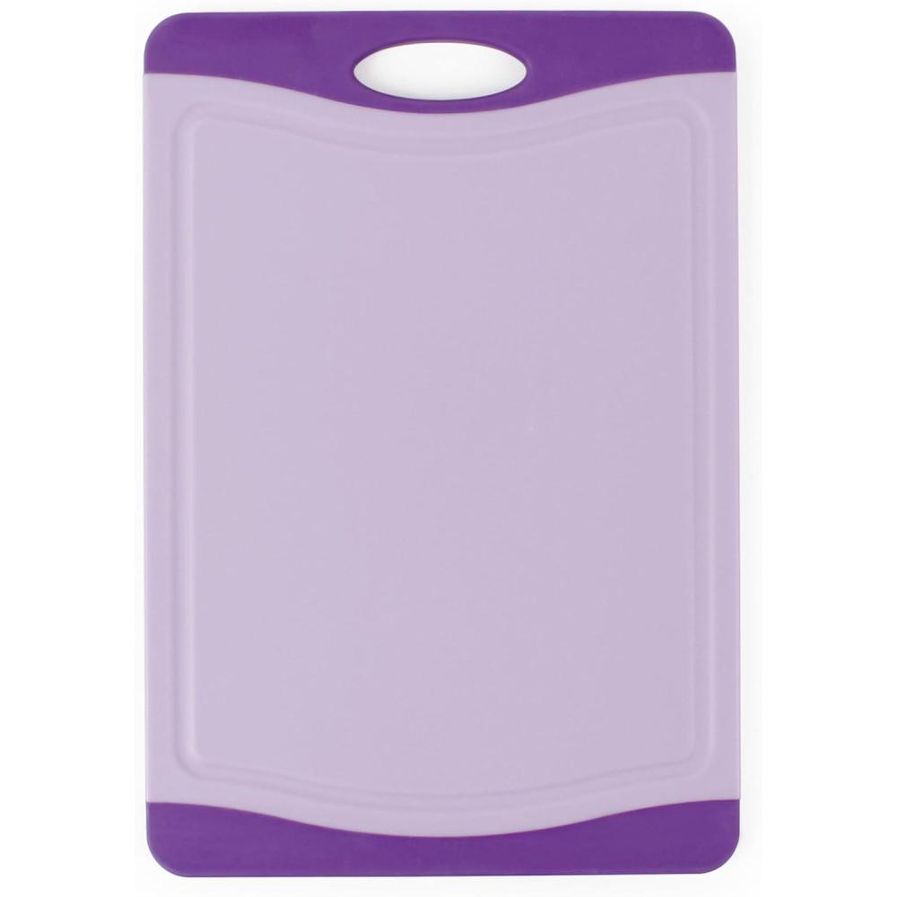 image:imageNeoflam 2 Piece Plastic Cutting Board Set Microban Protection Stain amp Odor Free Extra Large BPA Free Juice Groove Non Slip Dishwasher Safe Easy Grip Handle White GreenPurple