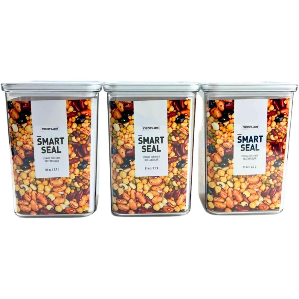 image:imageNeoflam Airtight Smart Seal Food Storage Container Set of 3 Crystal Clear Body Modular Stackable Nestable Design Easy to Clean BPA Free 175L Rectangular27L