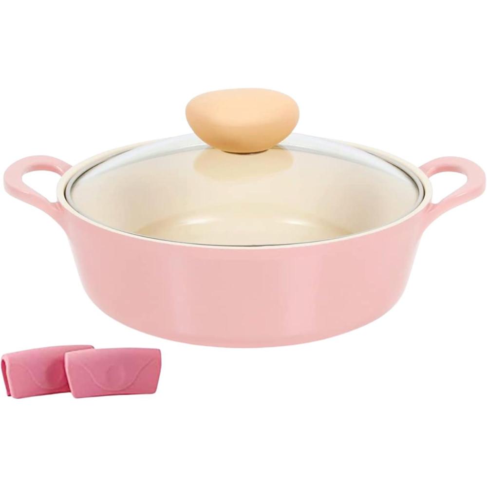 image:imageNeoflam Retro 20QT Low Stock Pot with Lid 87 22cm Nonstick Ceramic Coated Casserole Pot for Soup Pasta Stew Dishwasher Safe Elegant Pink Cookware for Everyday Use Made in KoreaPink