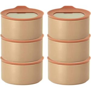 6 Set FIKA One Kitchen Ceramic Round Food Container Set with Glass Lid, Porcelain Prep, Mixing & Serving Bowls, Microwave, Oven & Dishwasher Safe Storage, Home Deco Canister (600ml / 0.63qt / 20oz)(Rose Pink)