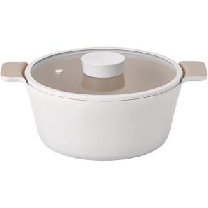 NEOFLAM Vulcan Ivory Double Handle Stockpot with Glass Lid, 4Qt (9.5″) Cast Aluminum, Lightweight Ceramic Nonstick Pot, PFAS PFOA Free, Dishwasher Safe, Induction Ready, Made in Korea
