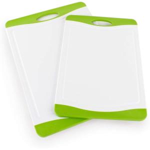 Neoflam 2 Piece Plastic Cutting Board Set, Microban Protection, Stain & Odor Free, Extra Large, BPA Free, Juice Groove, Non Slip, Dishwasher Safe, Easy Grip Handle, White Green(White Green)