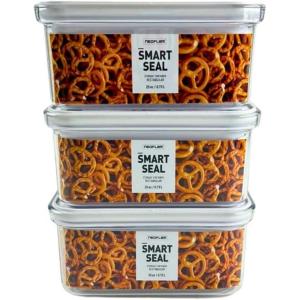 Neoflam Airtight Smart Seal Food Storage Container (Set of 3) | Crystal Clear Body | Modular, Stackable, Nestable Design | Easy to Clean, BPA Free (1.75L, Rectangular)(0.73L)