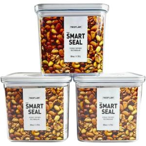 Neoflam Airtight Smart Seal Food Storage Container (Set of 3) | Crystal Clear Body | Modular, Stackable, Nestable Design | Easy to Clean, BPA Free (1.75L, Rectangular)(1.75L)