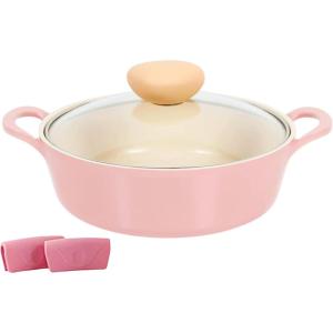 Neoflam Retro 2.0QT Low Stock Pot with Lid – 8.7″ (22cm) Nonstick Ceramic Coated Casserole Pot for Soup, Pasta, Stew, Dishwasher Safe, Elegant Pink Cookware for Everyday Use, Made in Korea(Pink)